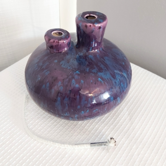 Vtg Latterman Double Stem Oil Lamp Art Pottery Speckled Glaze unused READ - Picture 2 of 8